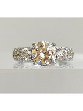 Dual Toned Cubic Zirconia Adorned Sterling Silver 925 Vintage Ring - sz 6.75